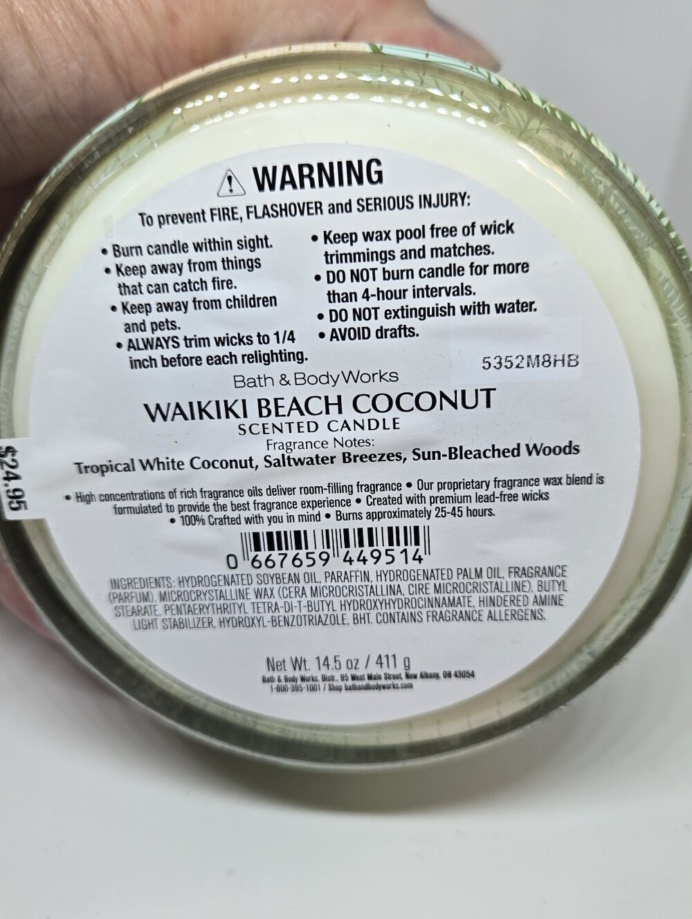 Bath & Body Works Waikiki Beach Coconut Candle - Green & Gold - Picture 3 of 3
